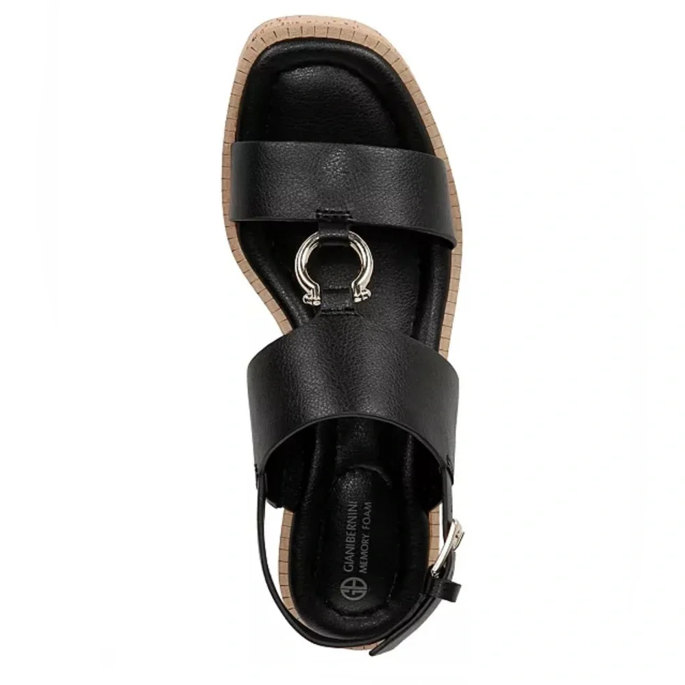 Giani Bernini Harperr Cork Platform Wedge Sandals Ankle Strap Black 6.5 NEW